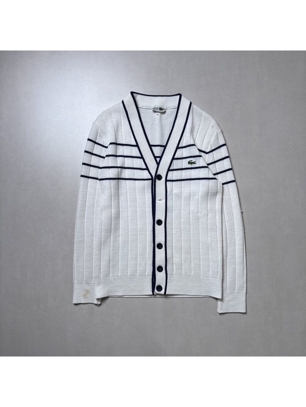 Vintage 80s Chemise Lacoste Striped Cardigan Made in France
